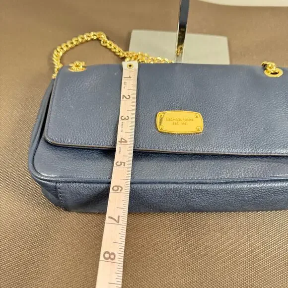 Michael Kors Women's Jet Set Chain Leather Small Shoulder Flap Navy Blue Bag - Picture 3 of 11